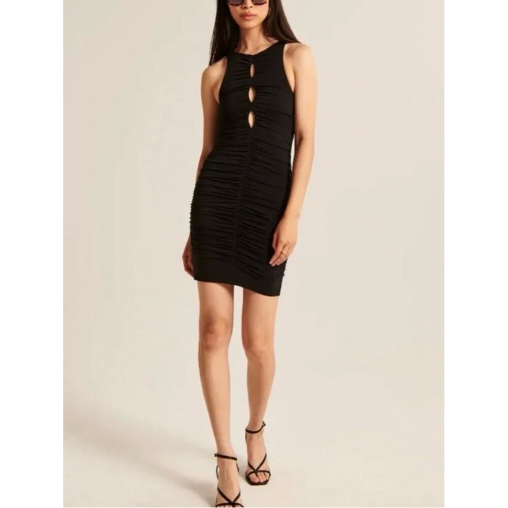 NEW Abercrombie & Fitch Black Keyhole Ruched Mini Dress Women’s Size Small